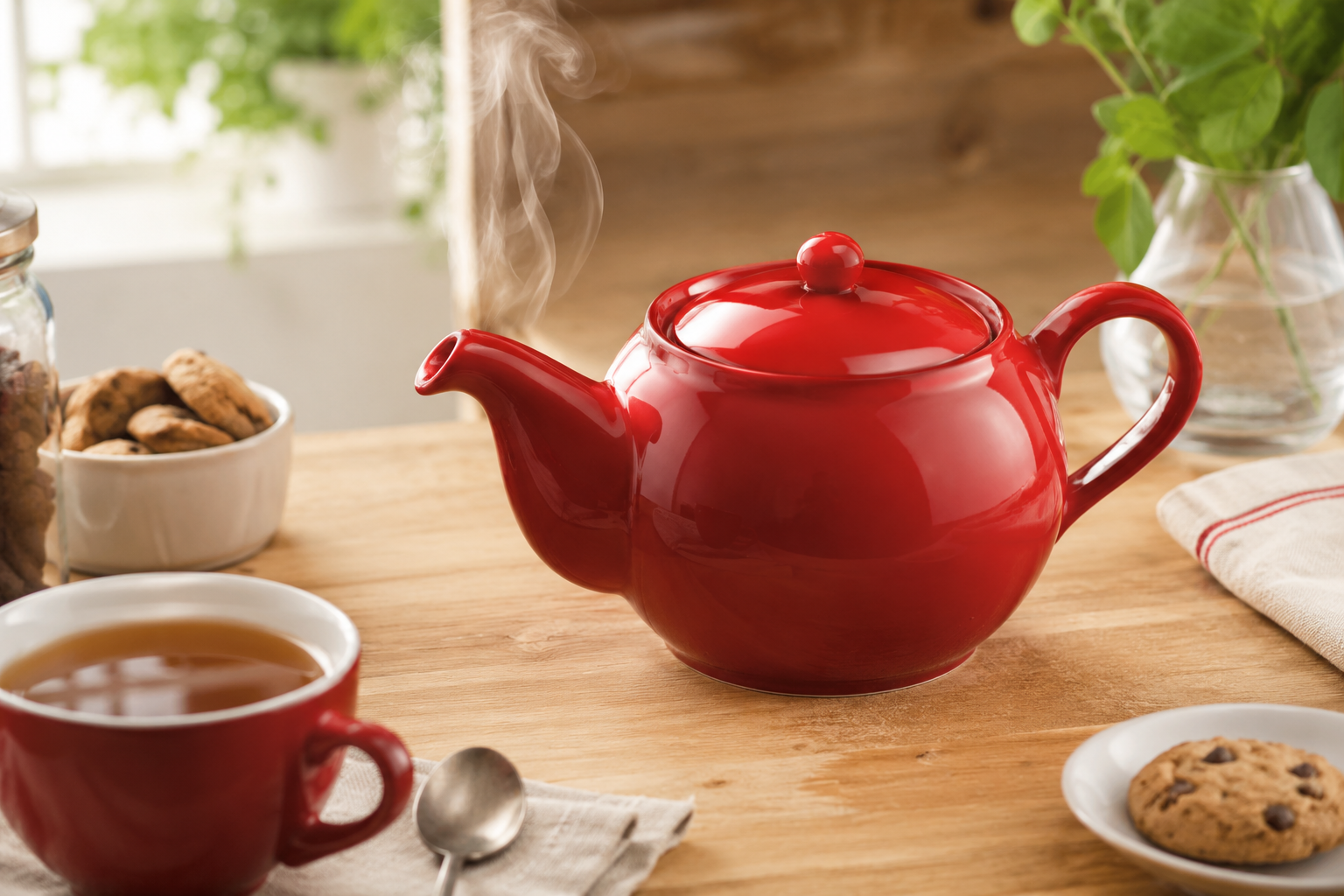 Théière en Porcelaine 470 ml Rouge – Avec Couvercle | Passe au Lave-vaisselle et au Micro-ondes