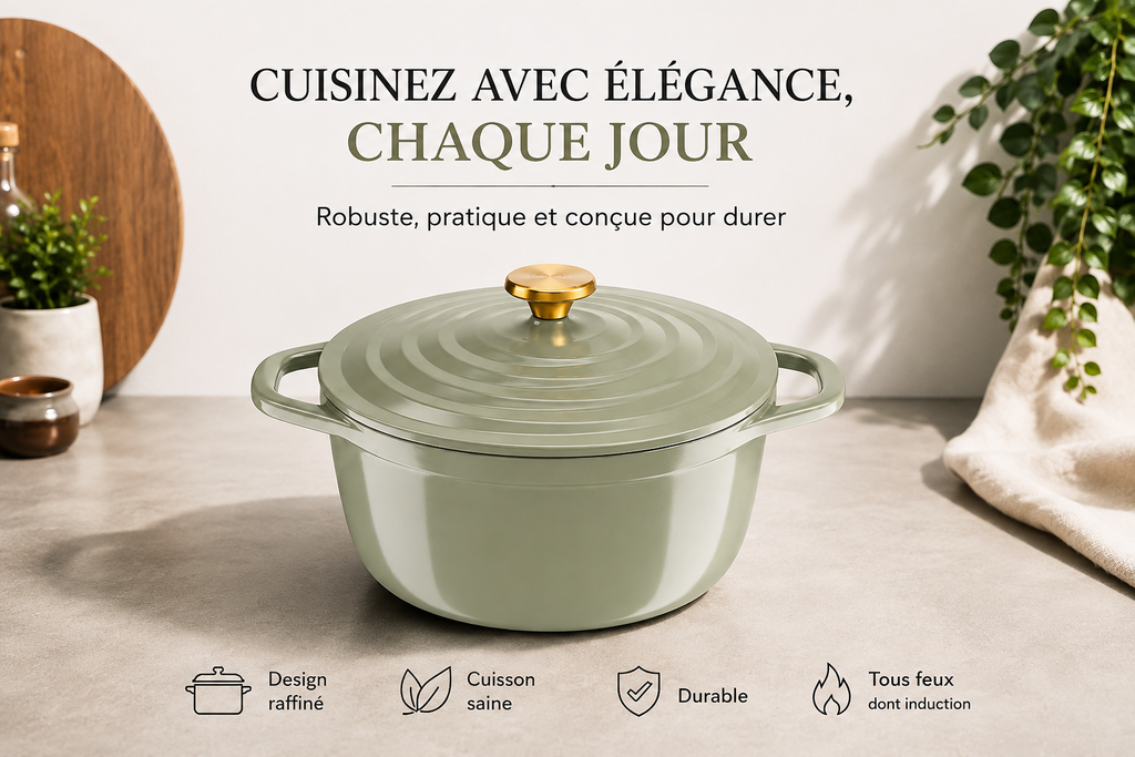 Cocotte en Fonte d'Aluminium 5L avec Couvercle | Revêtement Antiadhésif | Compatible Tous Feux dont Induction