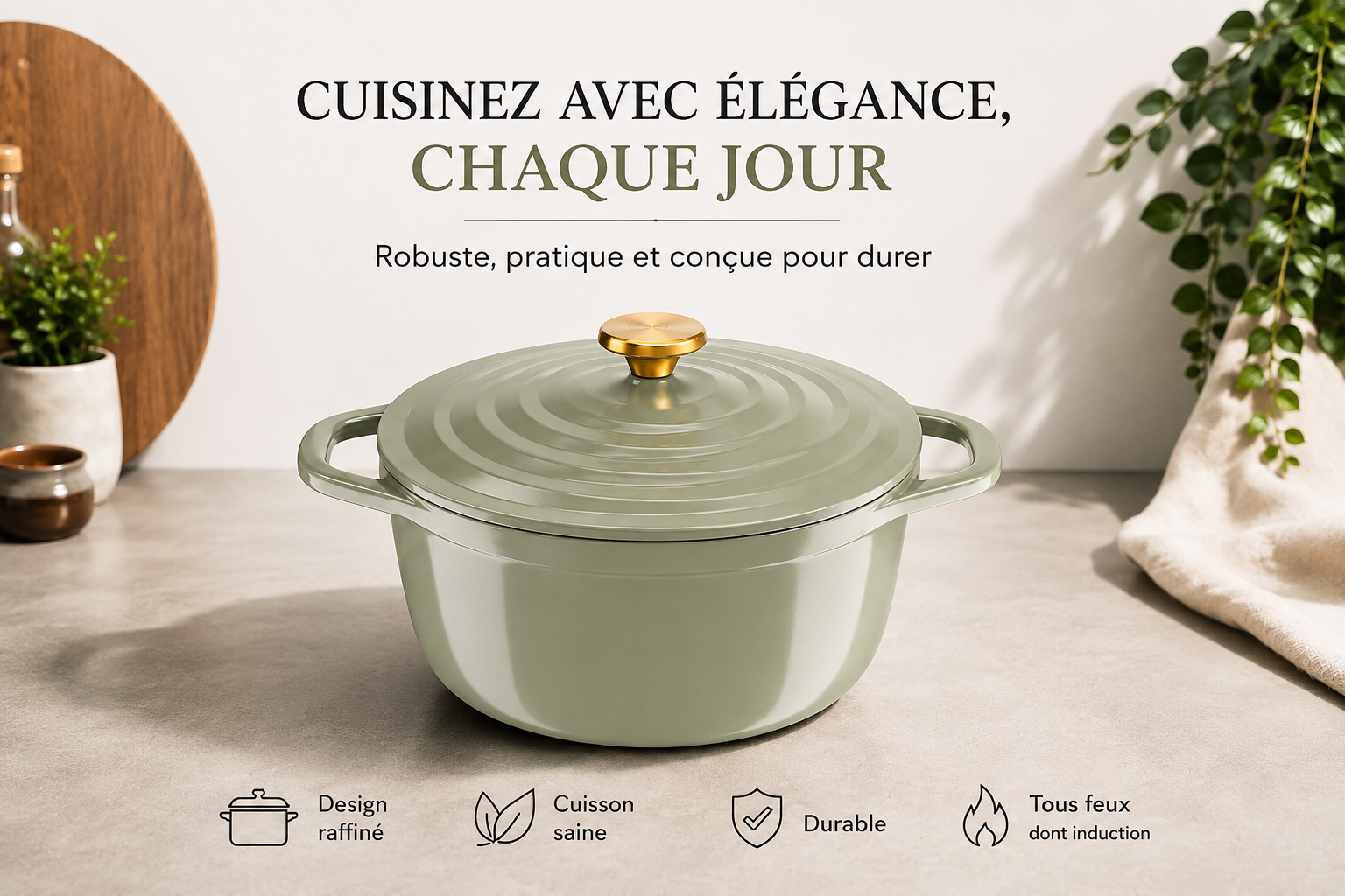 Cocotte en Fonte d'Aluminium 5L avec Couvercle | Revêtement Antiadhésif | Compatible Tous Feux dont Induction