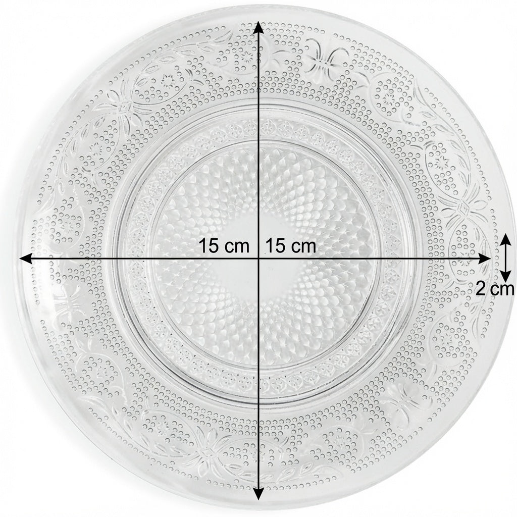 Assiettes à Pain en Verre Transparent 15 cm Motif Relief – Lot de 6 – Passe au Lave-vaisselle et Micro-ondes
