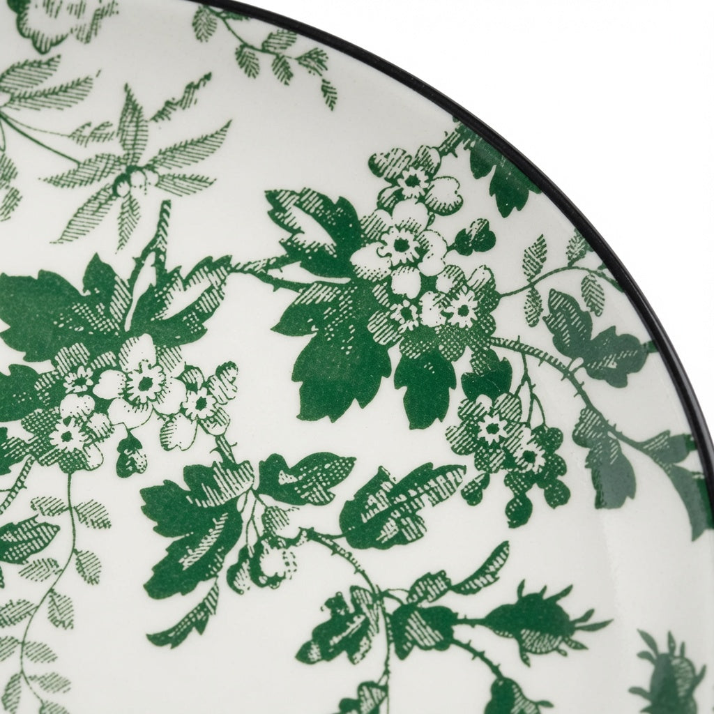 Assiettes Plates en Porcelaine 27 cm Motif Floral Vert – Lot de 6 – Passe au Lave-vaisselle et Micro-ondes